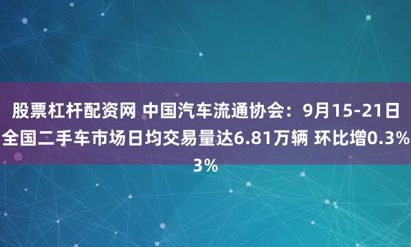 股票杠杆配资网 中国汽车流通协会:9月15-21日全国二手车市场日均交易量达6.81万辆 环比增0.3%